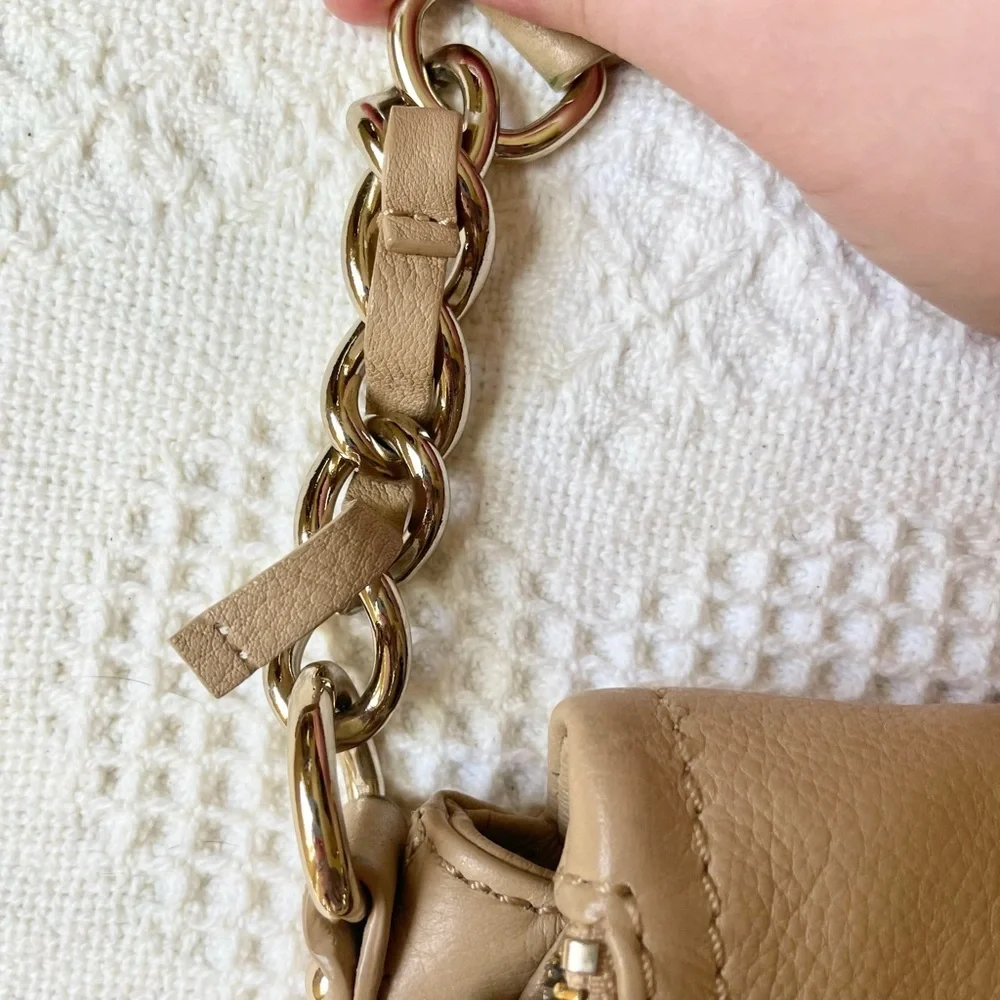 Kate Spade Purse Bag Beige Gold Pebbled Leather Cobble Hill Penny Pockets READ